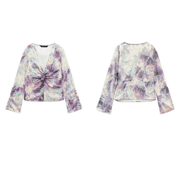 ZARA SATIN EFFECT PRINTED TOP PURPLE | 8351/245 - Picture 1 of 11